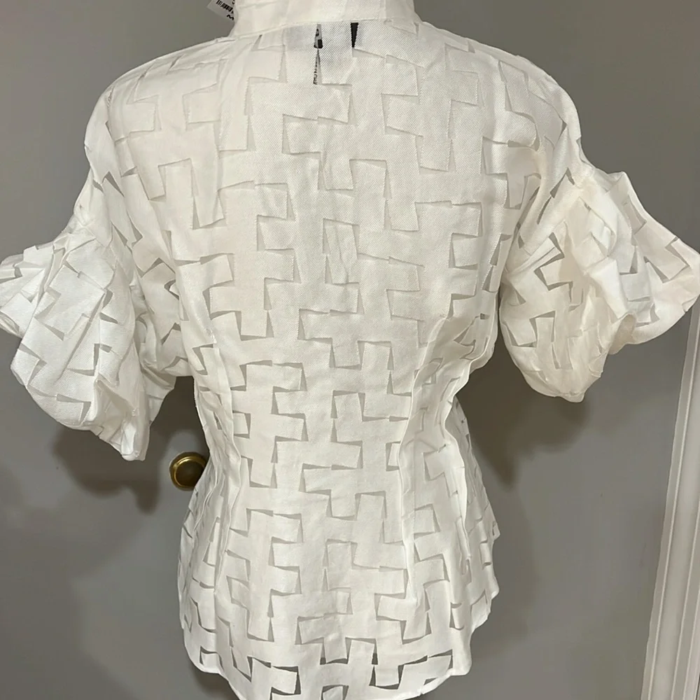Beautifully made Italian Blouse - semi sheer with amazing puff sleeves size M - Picture 5 of 5